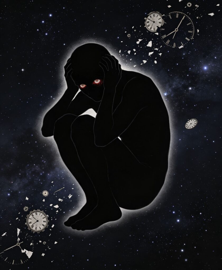 Human contemplating mortality and the meaning of life