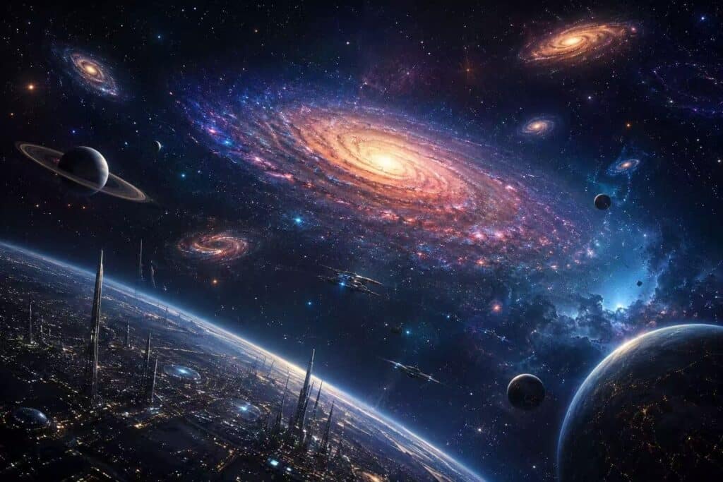 Deep space galaxy with stars symbolizing the vast universe and unknown civilizations