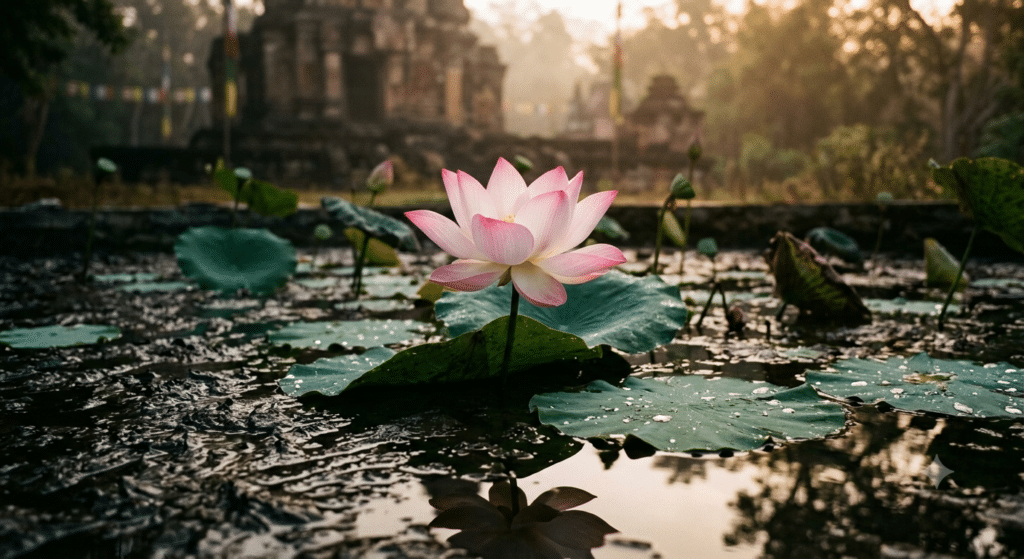 Lotus flower symbolizing healing, resilience, and awakening after trauma in Buddhism