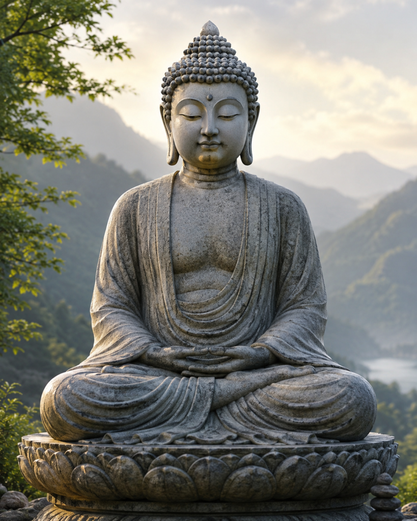 Peaceful Buddha statue symbolizing the Buddhist understanding of suffering and wisdom