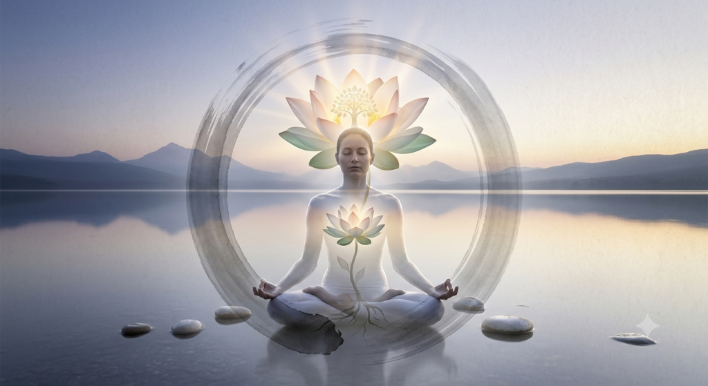 Symbolic representation of Buddhist emptiness and awakening through meditation